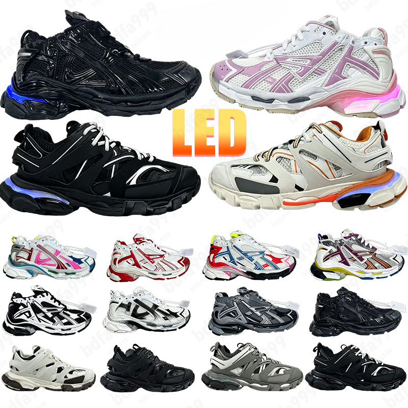 Designer Runner 7.0 7.5 Sneaker Designer Track 3.0 LED Paris Triple White Black Pink Grey Beige Sneakers Gomma Leather Nylon Printed Platform Men Wo