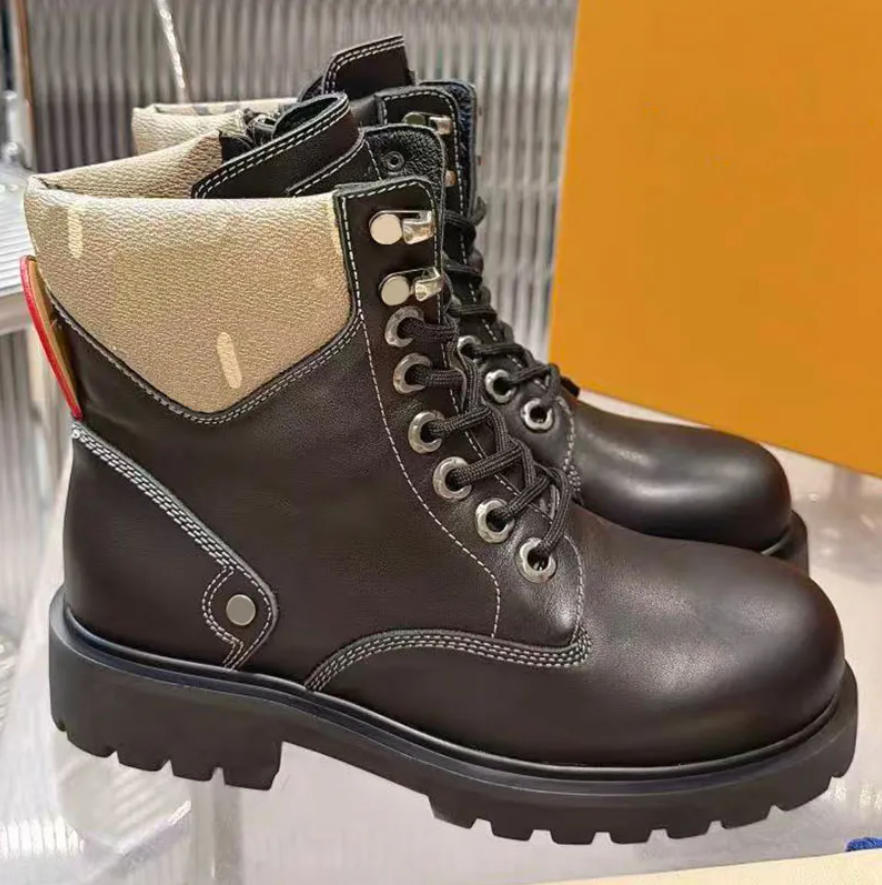 Remix Combat Boot Couples Designer Contrasting Cowhide Motorcycle Boots With Letter Decoration Slip Rubber Outsole Versatile Men Women Ankle Boots 3