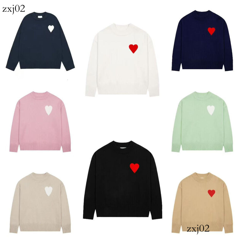 A-Line Small Red Heart Fashion Men Women Wear Designer Shirt Knitted Sweater Embroidered Heart Solid Color Big Love Round Neck Long Sleeve Knitted P