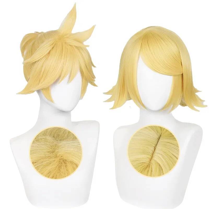 2026 New High Quality Rin Len Cosplay Wig Short Light Golden Women Man Heat Resistant Synthetic Hair Anime Wigs + Hairnet W260916