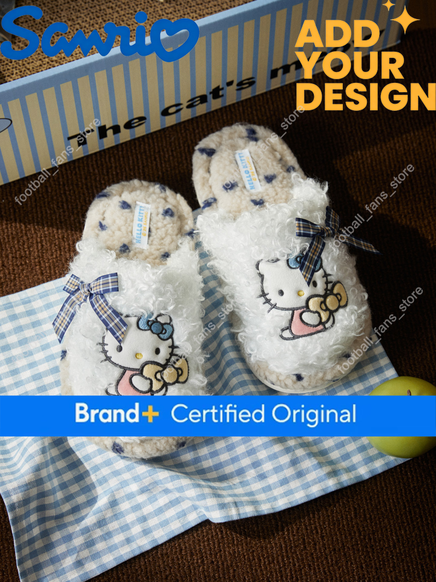 Sanrio Genuine Hello Kitty Furry for Women, New Autumn and Winter Home Non-Slip Closed-Toe Warm Cotton Slippers db