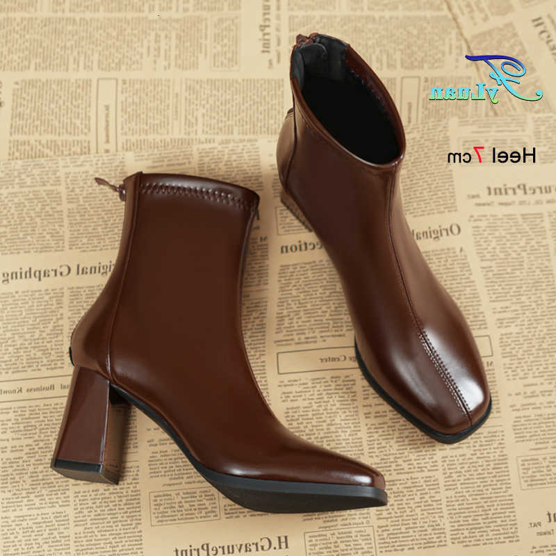 Toe Versatile Daily Routine Square Woman Boots 7CM Block Heel Cosy Mid-calf Boots Rear Zipper Spring Autumn fashion Women Shoes D260916
