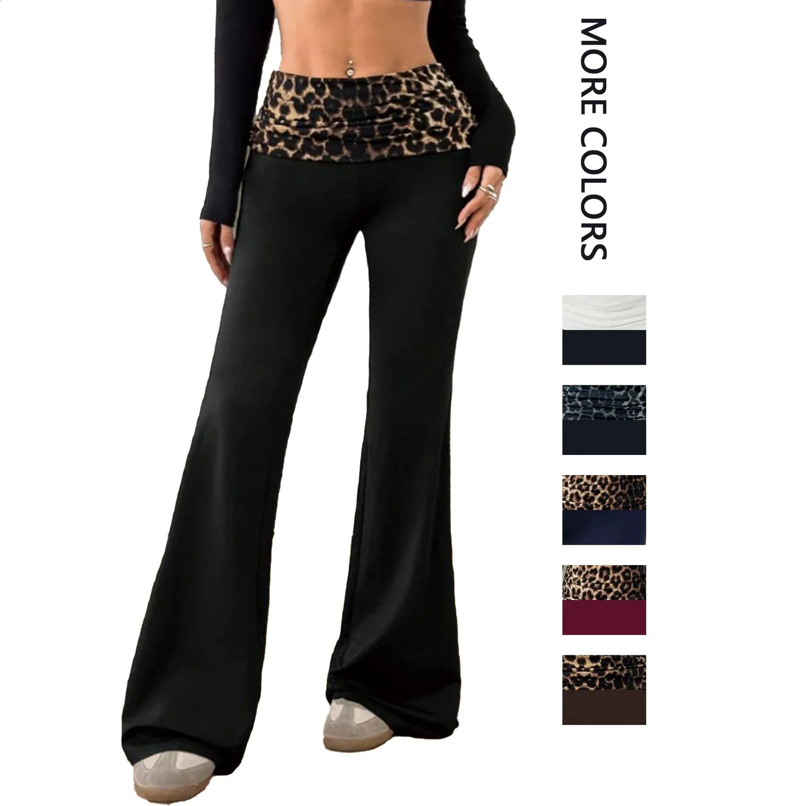 2026 Summer Womens Crossborder Sexy Leopard Print Patchwork High Waist Elastic Slim Fit Butt Lifting Slimming Flare Pants 260916