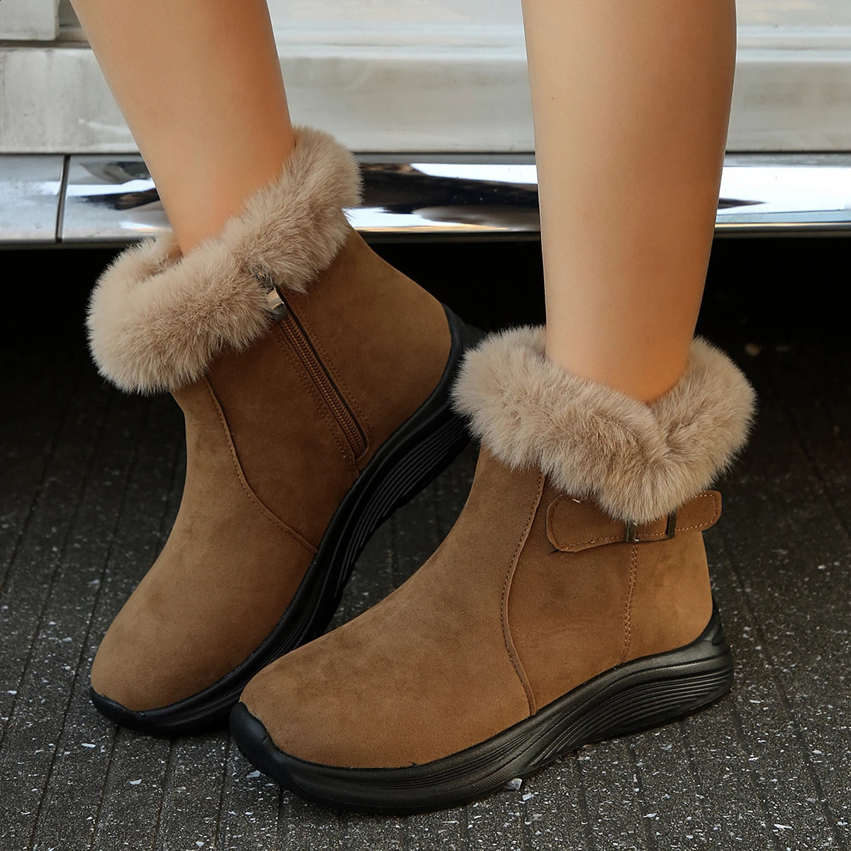 2026 Winter Fashion Womens Boots Thickened Warm Cotton Shoes Suede Thick Soled Nonslip Woman Sneakers Casual Snow 260916