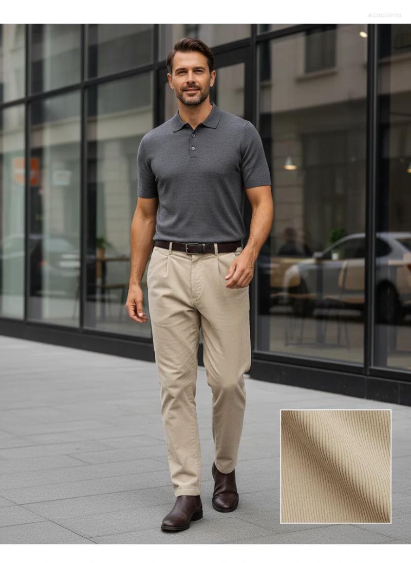 Men's Suits Men Vintage Pleated Corduroy Trousers Loose Straight Fit Casual Pants With Belt Loops Multi Pockets Autumn Winter Business Dai