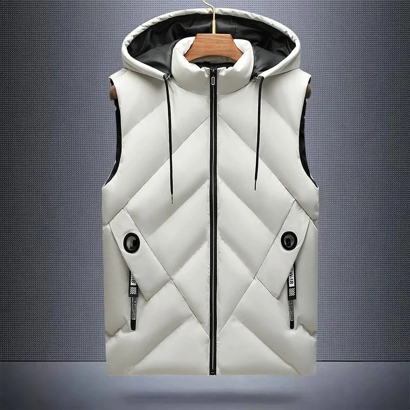 Winter Down Cotton Vest Jacket Men Waterproof Zipper Detachable Hat Sleeveless Coat Man Hooded Stand-Up Collar Casual Waistcoat 260916