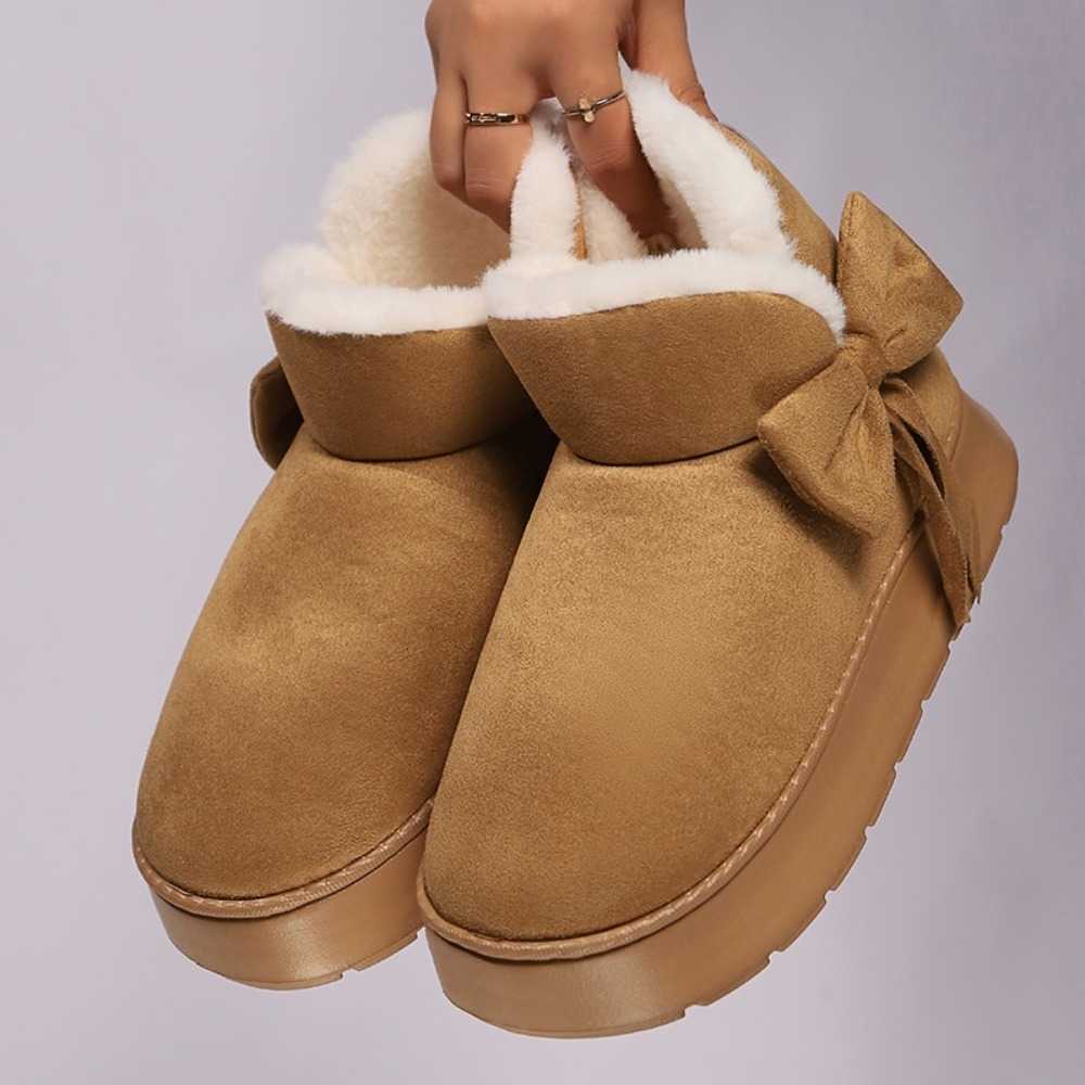 Women's Snow Boots Keep Bow-knot Warm Non Slip Slip-On Platform Boots Lining Soft Winter Shoes For Winter Season Snow Weather D260916