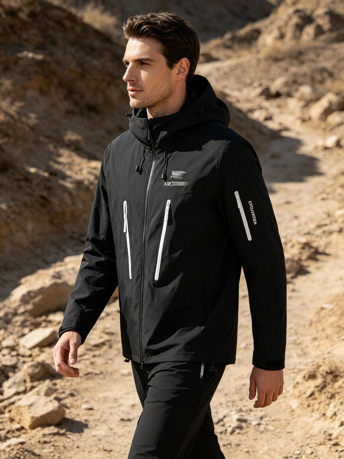 Men's Waterproof Hiking Jacket New Outdoor Windproof Rain Coat Hooded Softshell Fleece Lined Winter Ski Snowboard Jacket