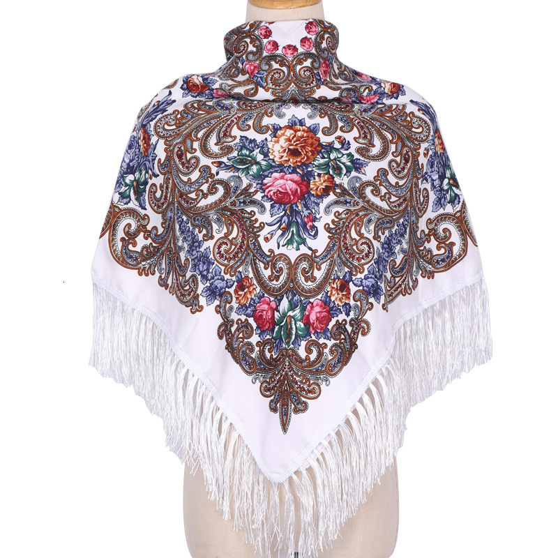 110*110cm Ethnic Floral Headscarf For Elegant Women Shawl Babushka Bandana Handkerchief Female Head Wraps Print Square Scarves 26Y0916