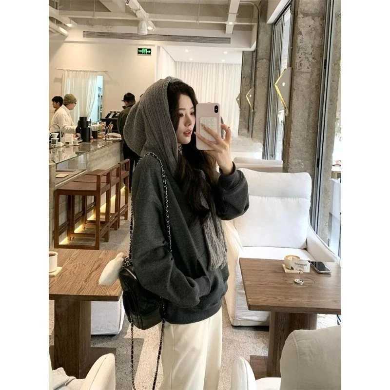 Y2K Harajuku Women Korean Lazy Style Pullover Top Subculture Long Sleeve Solid Elegant Casual Daily Jumper Sweatshirt Clothing R260915