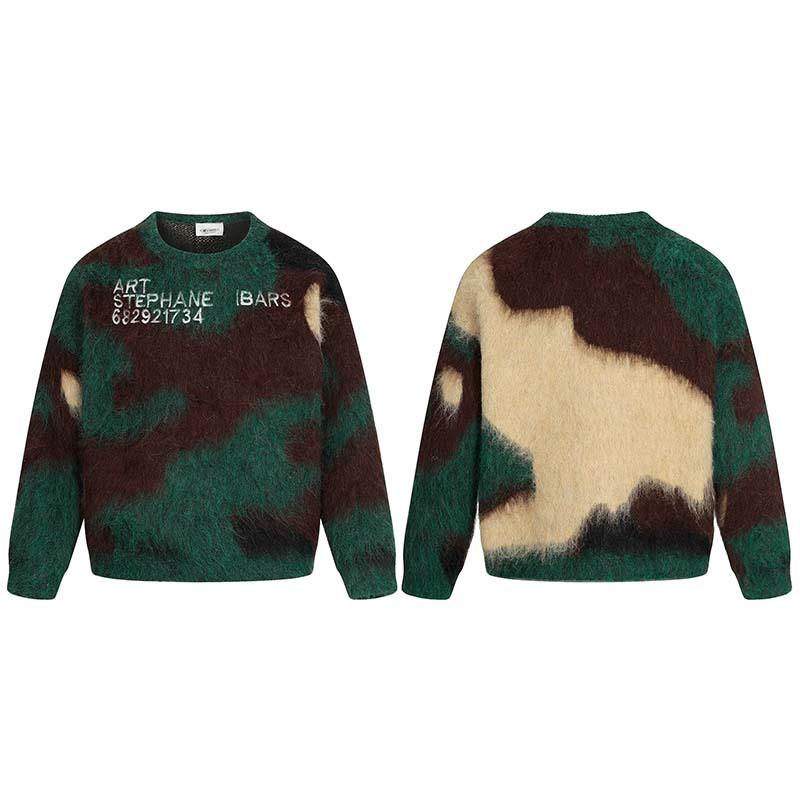 Pull à col rond en Mohair pour hommes, bloc de couleurs, manches longues, ample, décontracté, tricot, vert, automne, hippocampe, col rond, manche