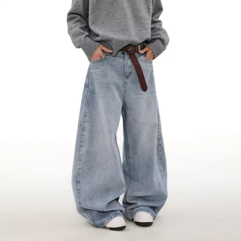 WHXR Men Trousers American Retro Solid Color Washed Male Harem Pant Loose High Waist Wide Leg Versatile Man Denim Pant 260916