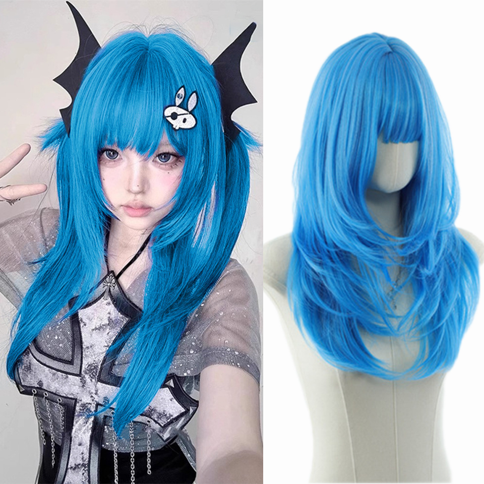 Synthetic Straight wigs 24 Inch Long Heat-Resistant Blue Wig For Women Halloween And Christmas New Year Carnival Music Festival W260916