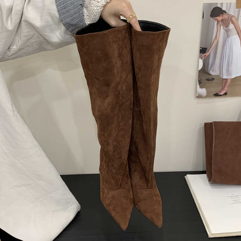 fashion Eilyken 2027 Autumn Winter Women Knee-High Boots Pointed Toe Shoes Sexy Thin Heels Party Stripper Zapatos De Muje D260916