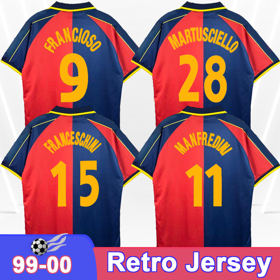 1999 2000 Genoa Mens Retro Soccer Jersey FRANCESCHINI MARTUSCIELLO MANFREDINI FRANCIOSO Home Vintage Football Shirts Short Sleeve Adult Uniforms