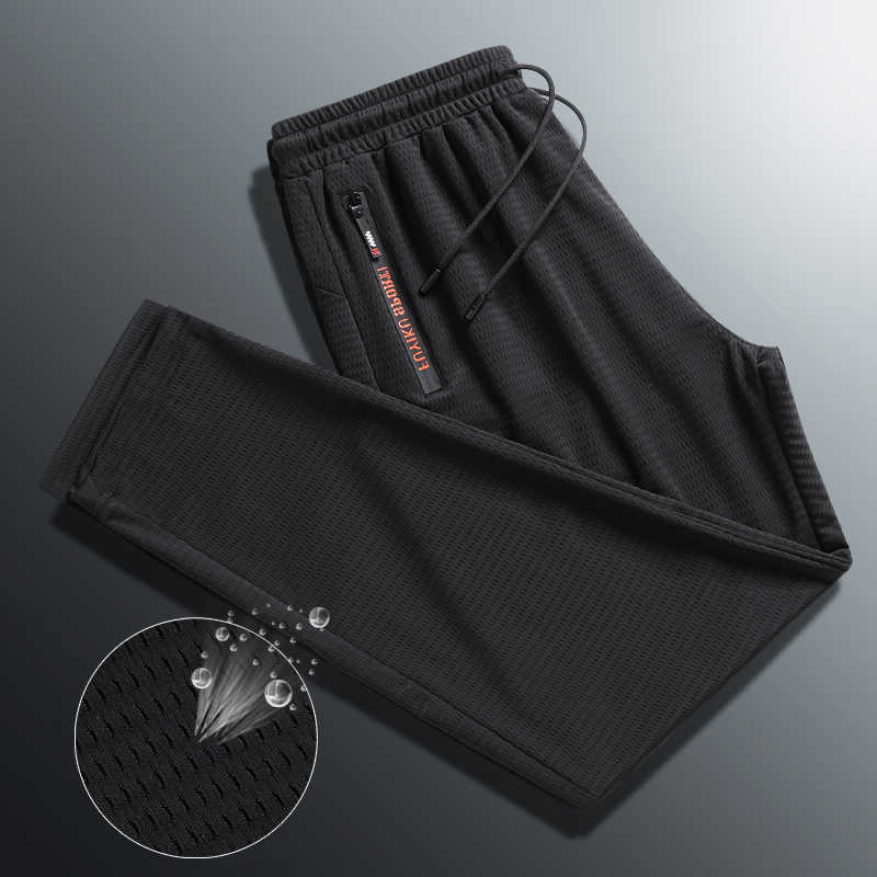 Jogger Men's Summer Ice Silk Sweatpants Zipper Pockets Breathable Running Gym Workout Athletic Mesh Pants Drawstring Design D260916