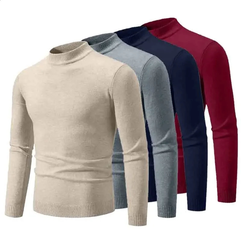 Sweatwear Men's Half Neck Basic Solid Color Sweaters Round Neck Elastic Pullovers Warm Autumn Knitted Oversized Sweater Men 260916