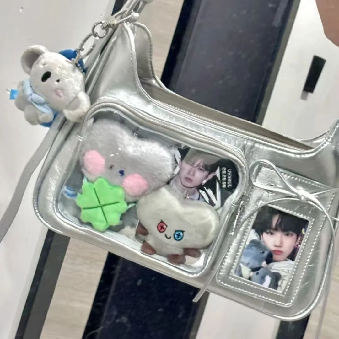 PU Leather Shoulder Bag Ita Transparent Pocket Underarm for Women Cute Itabag Girls Solid Color Bags 260915
