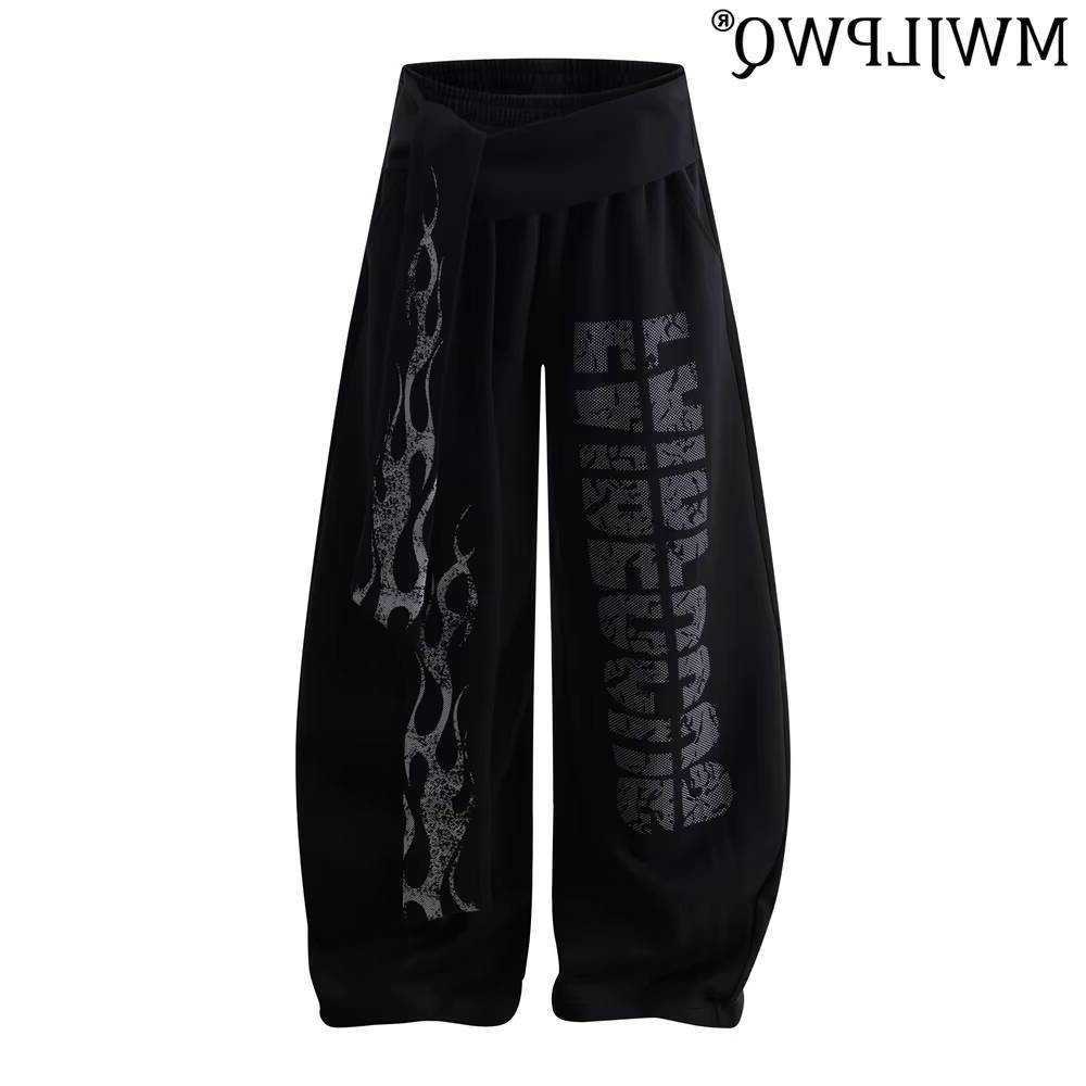 Casual MWJLPWQ Letter Print Scimitar Pants Men's Trendy Waistband Tie Wide Leg Sports Sweatpants 2026 Autumn New 20346 D260916