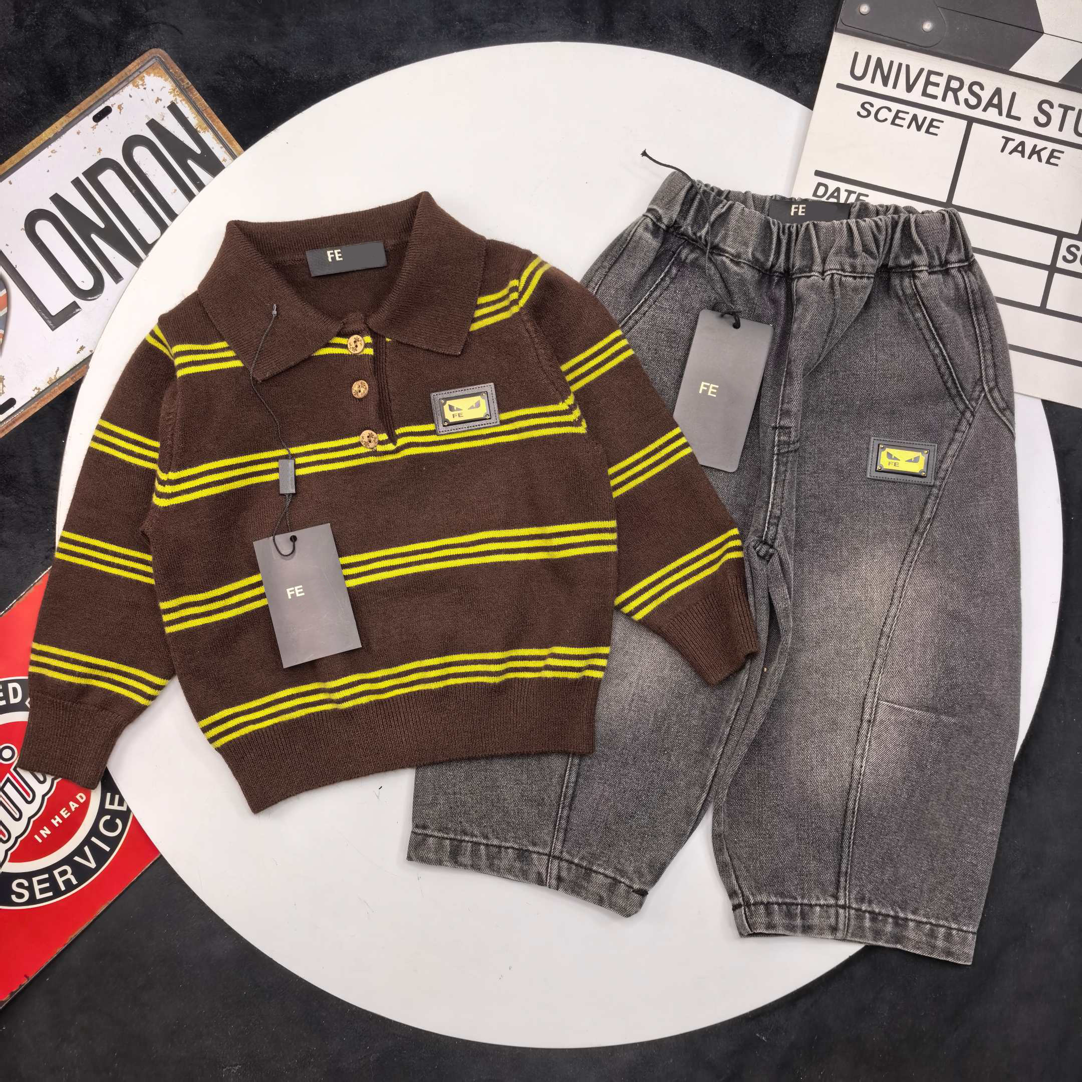 Designer Kids Outfit Set Toddler Sweater & Cargo Pants Boys Girls 2 Piece Tracksuit Autumn Winter Warm Children Clothing Size 80 - 150CM