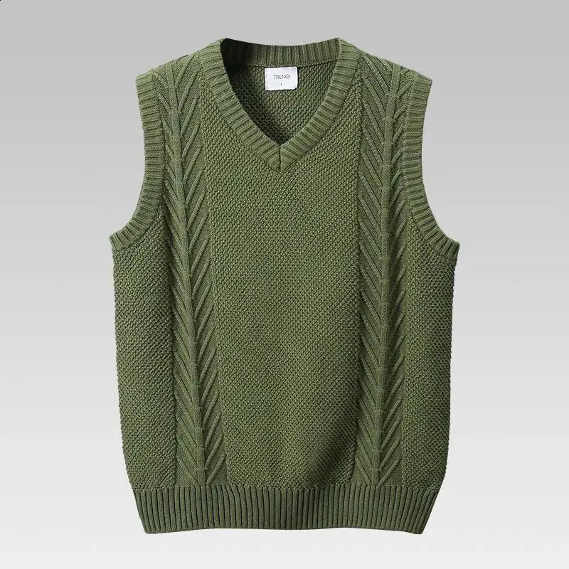 2025 Men Spring Autumn Business Casual Thick Vest Men's V-neck Sweater Waistcoat Male Loose Knitted Sleeveless Tops A280 260916