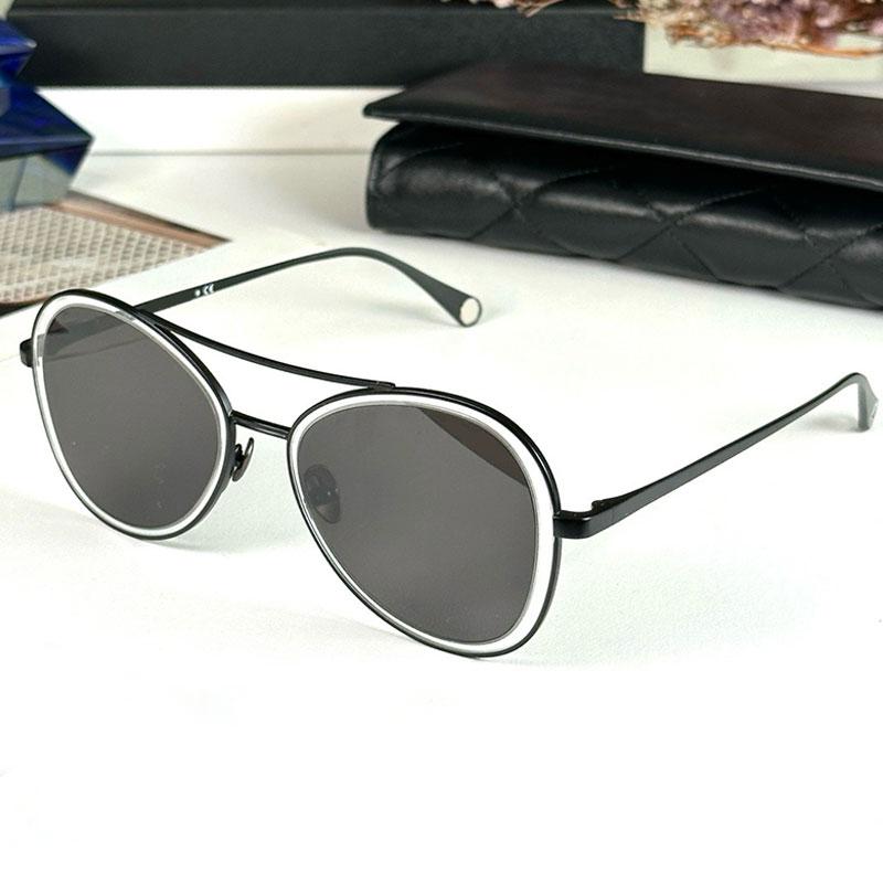 Classic Oval Sunglasses Thin Metal Black Double Bridge Frame Pilot Round Contour Wrapped White 4260 Minimalist High End Mens Womens Versatile Style
