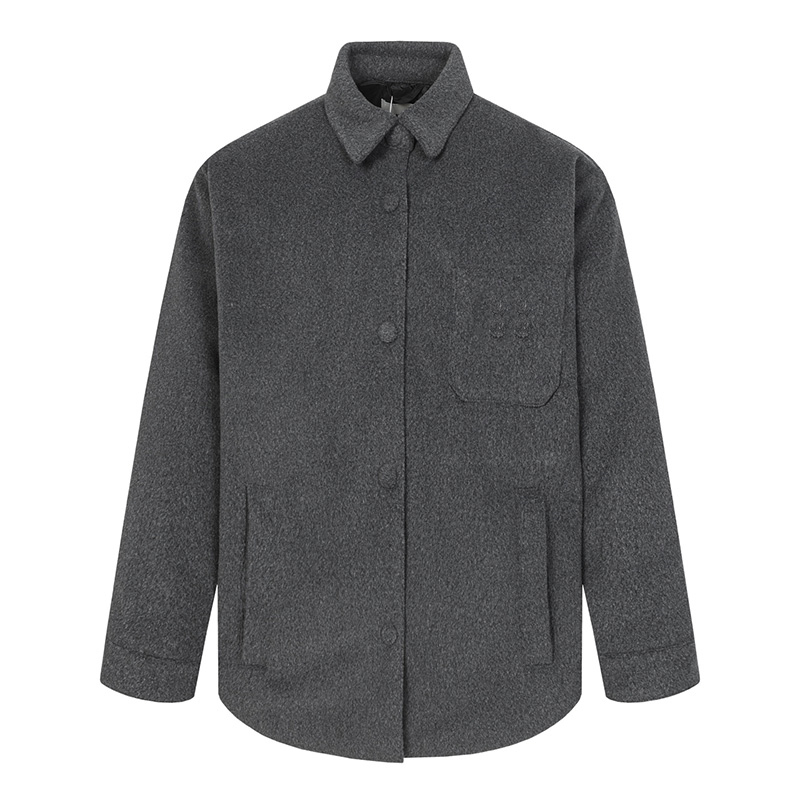 Luxury Men Woolen Jacket Designer Letter Patch Button Up Down Coat Winter Unisex Gray Fleece Jackets