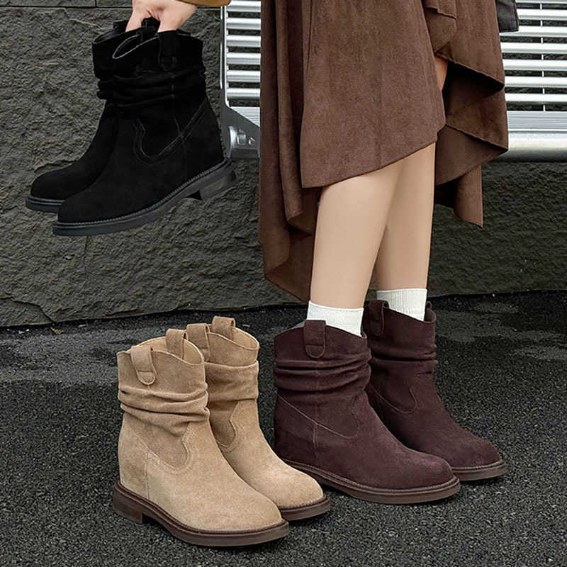 Calf XMWRLW Mid Women's Autumn Boots fashion Hidden Heel 7cm Female Genuine Leather Boots Rubber Sole Women Autumn Shoes Boot D260916