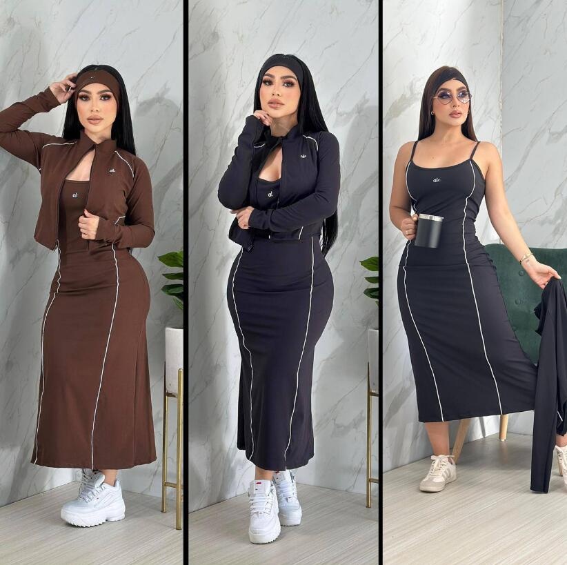 Sports brand women's casual Dress autumn Simple And Comfortable Two Piece Dress short zipper jacket slim fit suspender long skirt women's