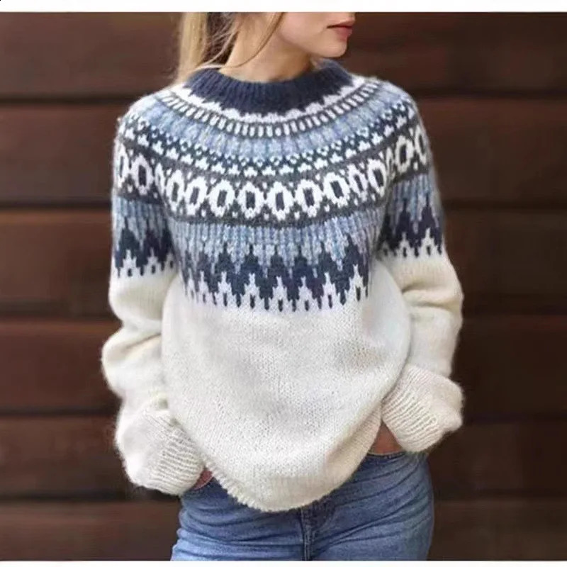 Women's Clothes Sudaderas Knitted Fashionable Printed Long-sleeved Pullover Loose Autumn And Winter Warm Sweater Klamotten Damen 260916