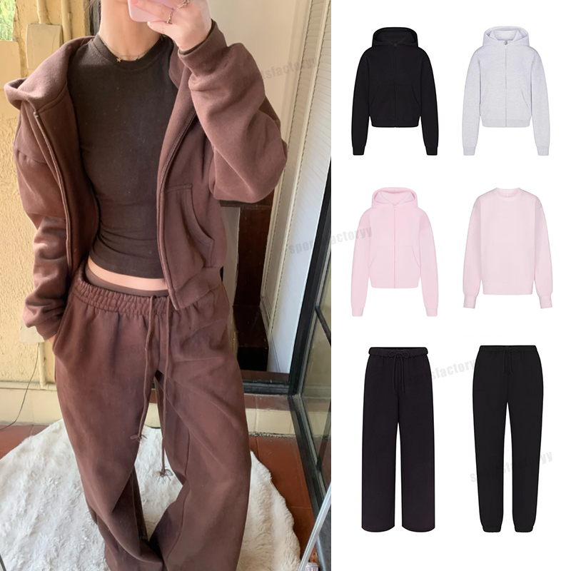 Skims Sweatshirt And Sweatpants Cotton Fleece Series Autumn Winter Classic Kangaroo Pocket Loose Casual Hoodie Womens Set Skimss