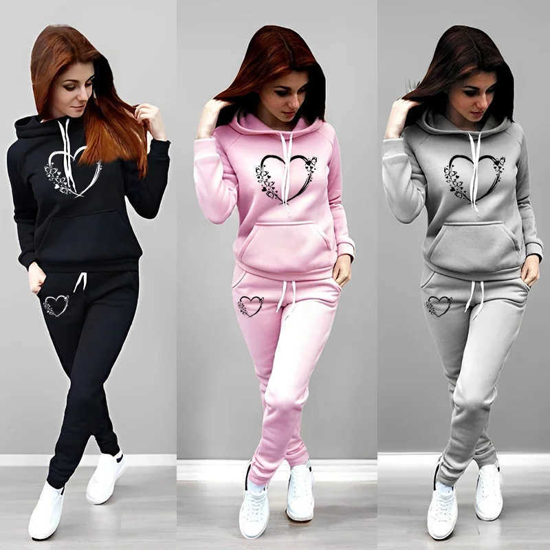 Fall 2026 Winter Hot Sal Wo Tracksuit Hoodie Sweatpants 2 Piece Set Home Outdoor Female Comfort Warm Hooded Sweatshirt Outfit S260916OHXI