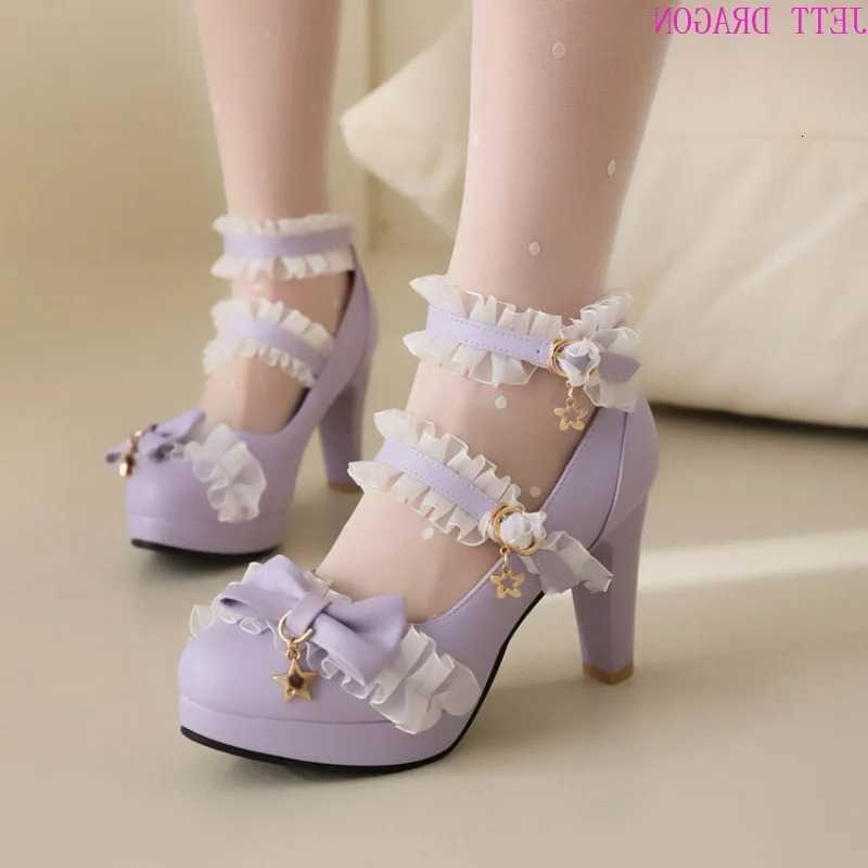 Women's Shoes Spring and Pumps Autumn New Style fashion Shallow Mouth Butterfly-knot Sweet Lolita Lace Party Plus Size 45 D260916
