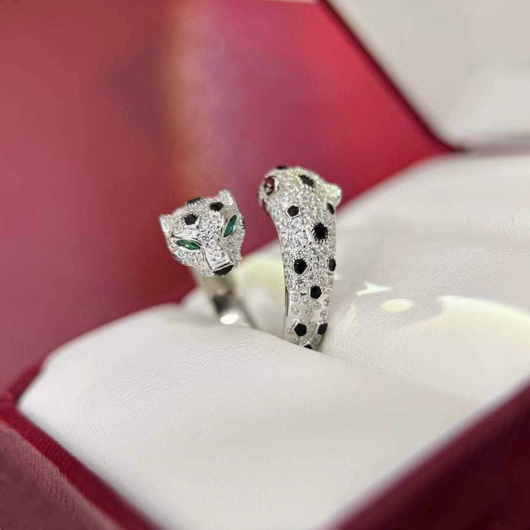 Leopard Double Head Ring Paved Cubic Stone Animal Jewelry For Women Men Green Eyes Panther Ring S925 Sterling Silver Crystal Panthere Ring S26091620