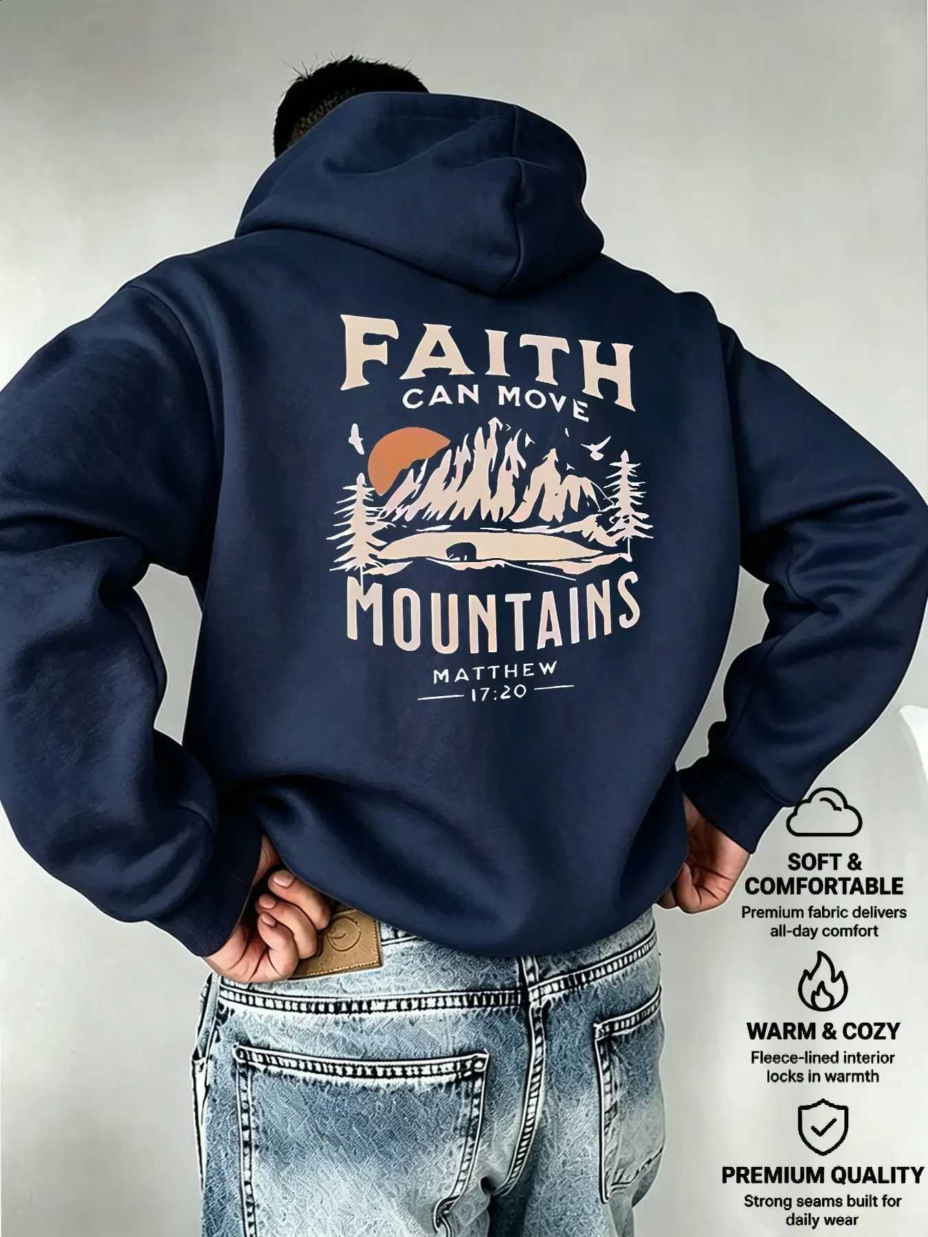 Scenery Mountain Vintage Mens Outdoor Hooded Sweatshirt Faith Slogan Tree Sunset Art Print Casual Loose StreetWear Hoodie D2609151