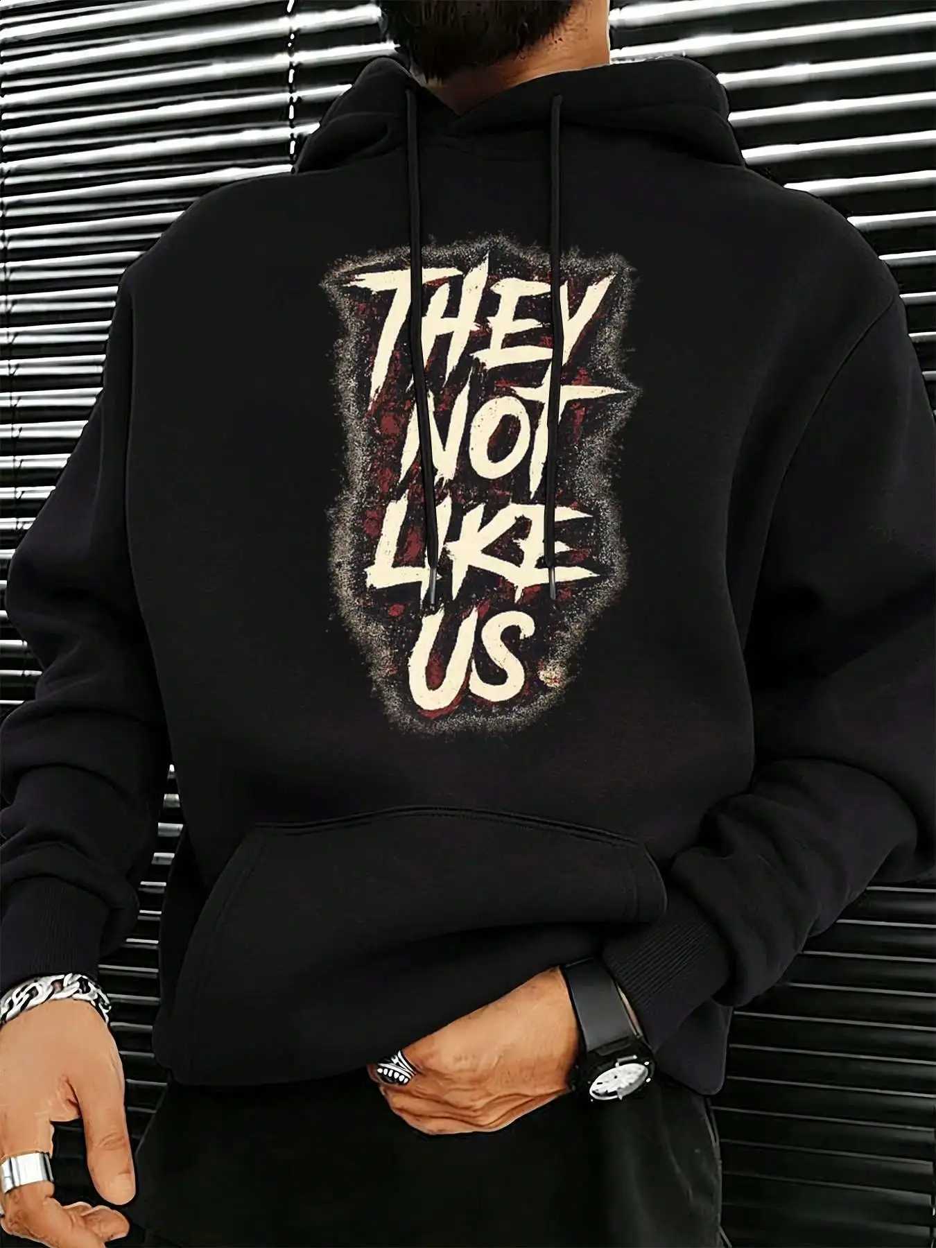 They Mens Hoodie Casual Pullover Not Like Us Distressed Grunge Letter Graphic Print Hooded Sweatshirt Loose Fit Long sleeve Hoody With Pocket For Hi