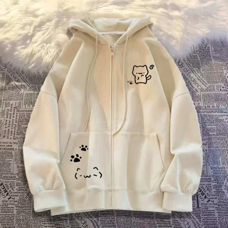 Japanese Cute Hoodies Long Sleeve Pockets Cartoon Print Loose Sweatshirts Y2k Aesthetics Tops Preppy Style Casual Women Clothing 260916