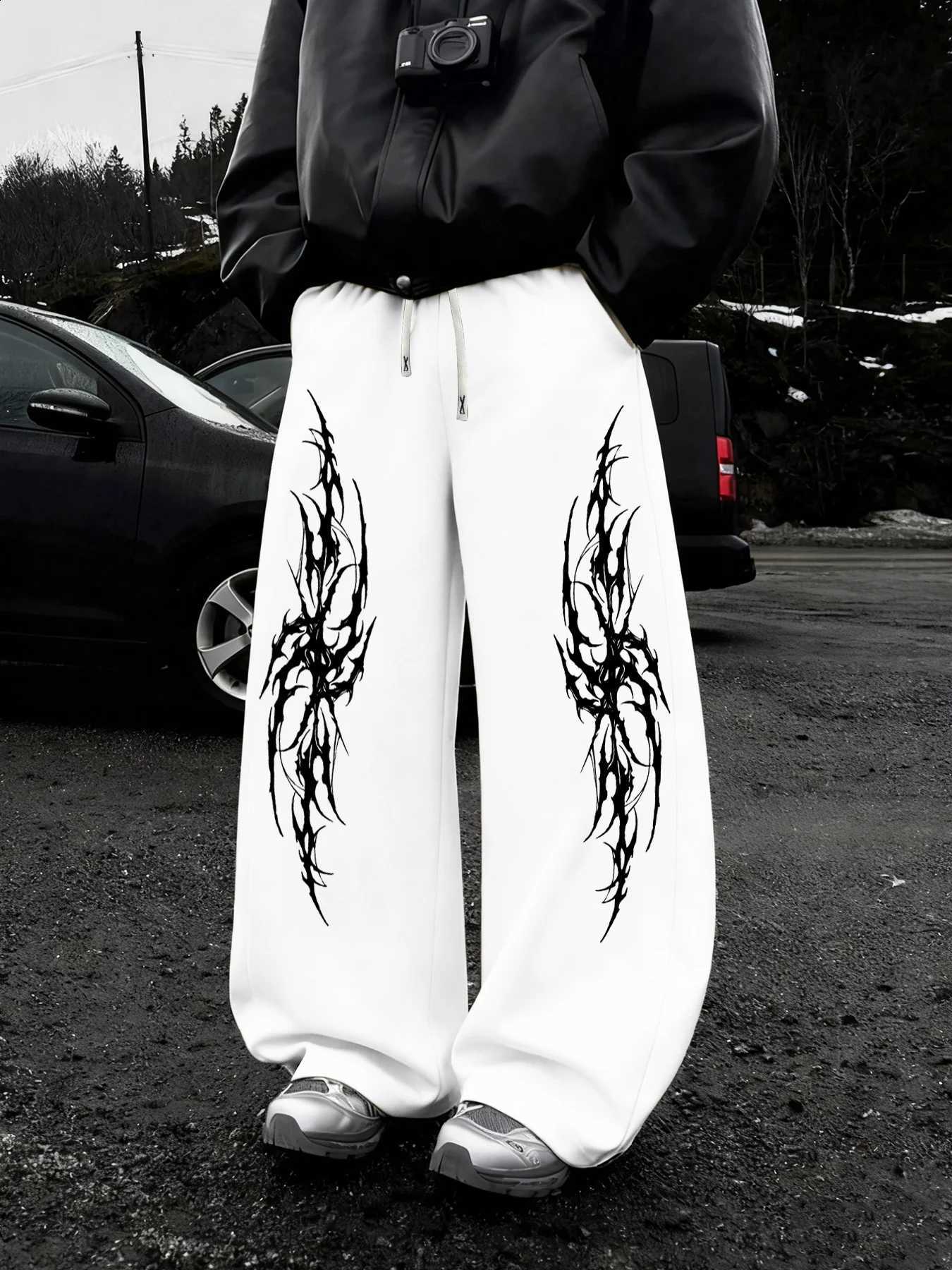 Straight-Leg Men's Sweatpants Autumn Gothic Style Print Casual Stylish and Versatile Suitable for Sports and Daily Wear D2609161