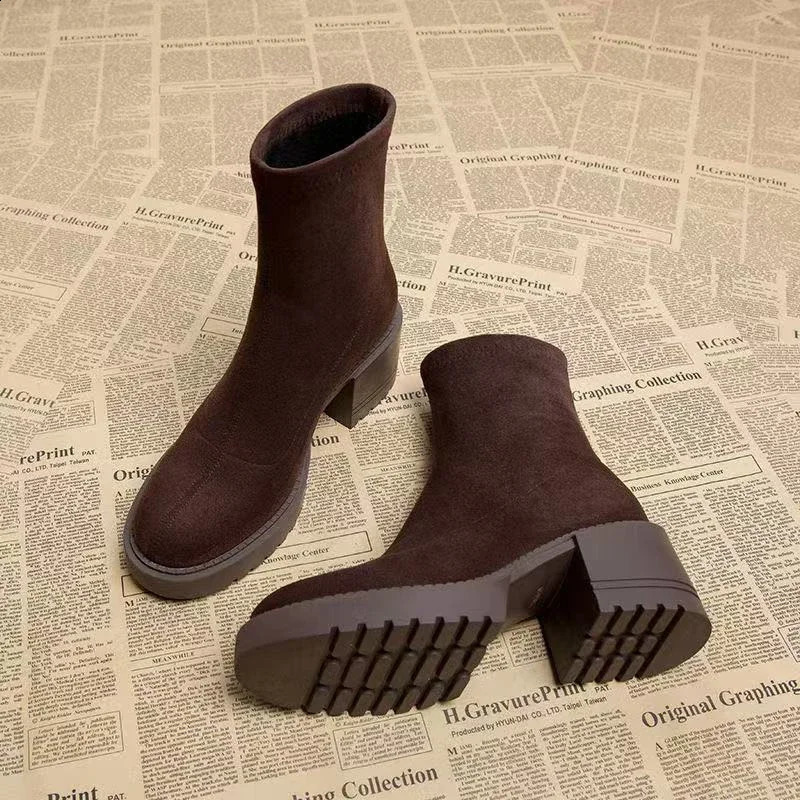 Ankle Boots For Women High Heels Suede Fashion y Shoes ner y Winter 2025 Dress Botas Para Mujer Zapatos 260916