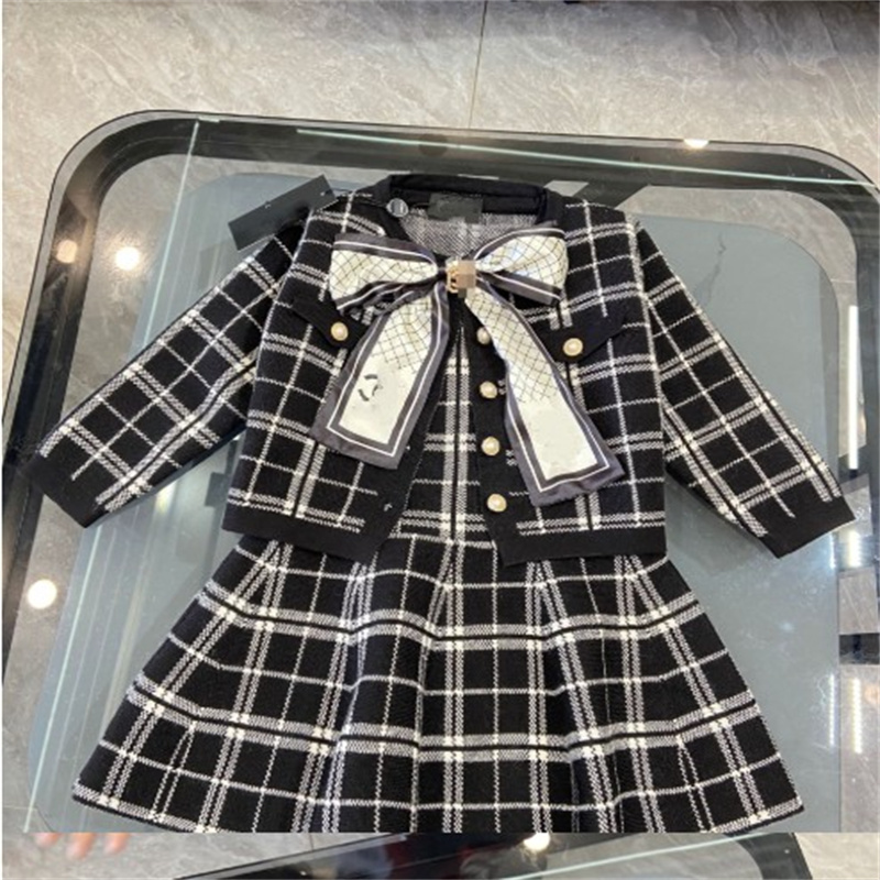Girl Dress Sweater Sets Fashion Girls Dresses Baby Kids Cardigan Knitting Jacket Winter Coat Sweaters Long Sleeve Children Outwears