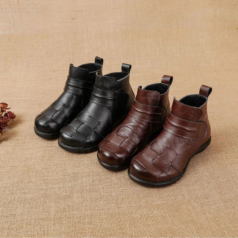 Winter Cotton Genuine Leather Wool Mother Shoes Short Boots First Layer Of Cowhide Ethnic Style 260916