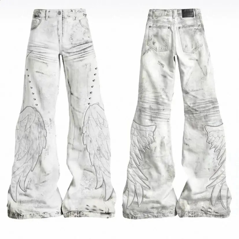 Y2k American Retro Wing Patch Rivet Micro Flare Jeans Womens Punk Gothic Slim Flare Jeans Casual Hip Hop High Waist Streetwear 260916