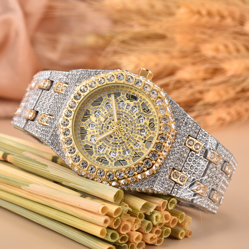 Fashion Full Brand Watches Men Male Full Diamond Style Steel Metal Band Luxury Logo Wrist Watch A05