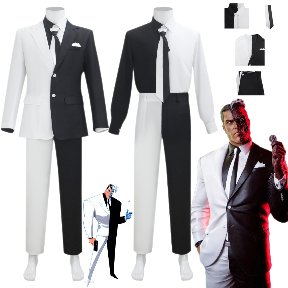 Movie Two Face Harvey Dent Costume Gothic Black White Suit Two-Face Apollo Anime Cosplay Men Cos Outfits Halloween