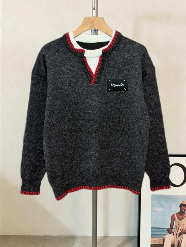 New Cardigan Knitted Sweater Minimalist Embroidery Letter Academy Style Luxury Elegant V-neck High Collar Pullover Male/Female h3122