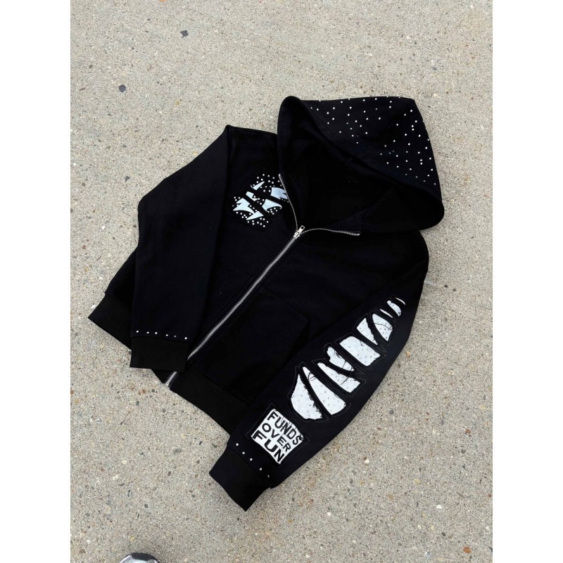 Mens Apparel Hoodie Zipper Studded Fleece Graphic Print Long Sleeve Relaxed Fit Black Streetwear Daily Commuter Gift 33