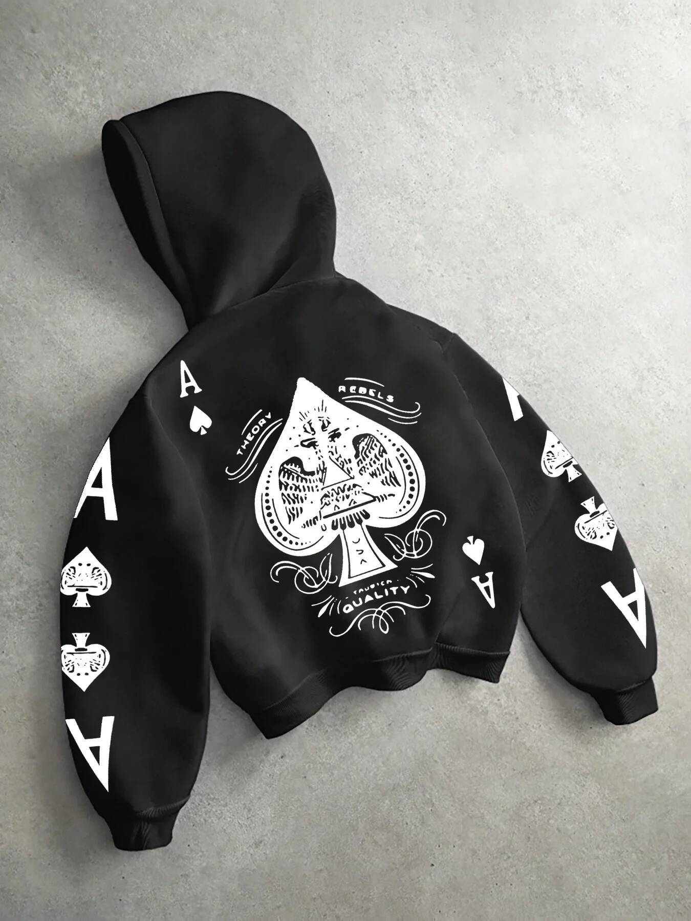 Men's Cropped Hoodie Ace of Spades Poker Back & Sleeve Print Sweatshirt Vintage Gothic Oversized Streetwear Tops Autumn Winter J260916