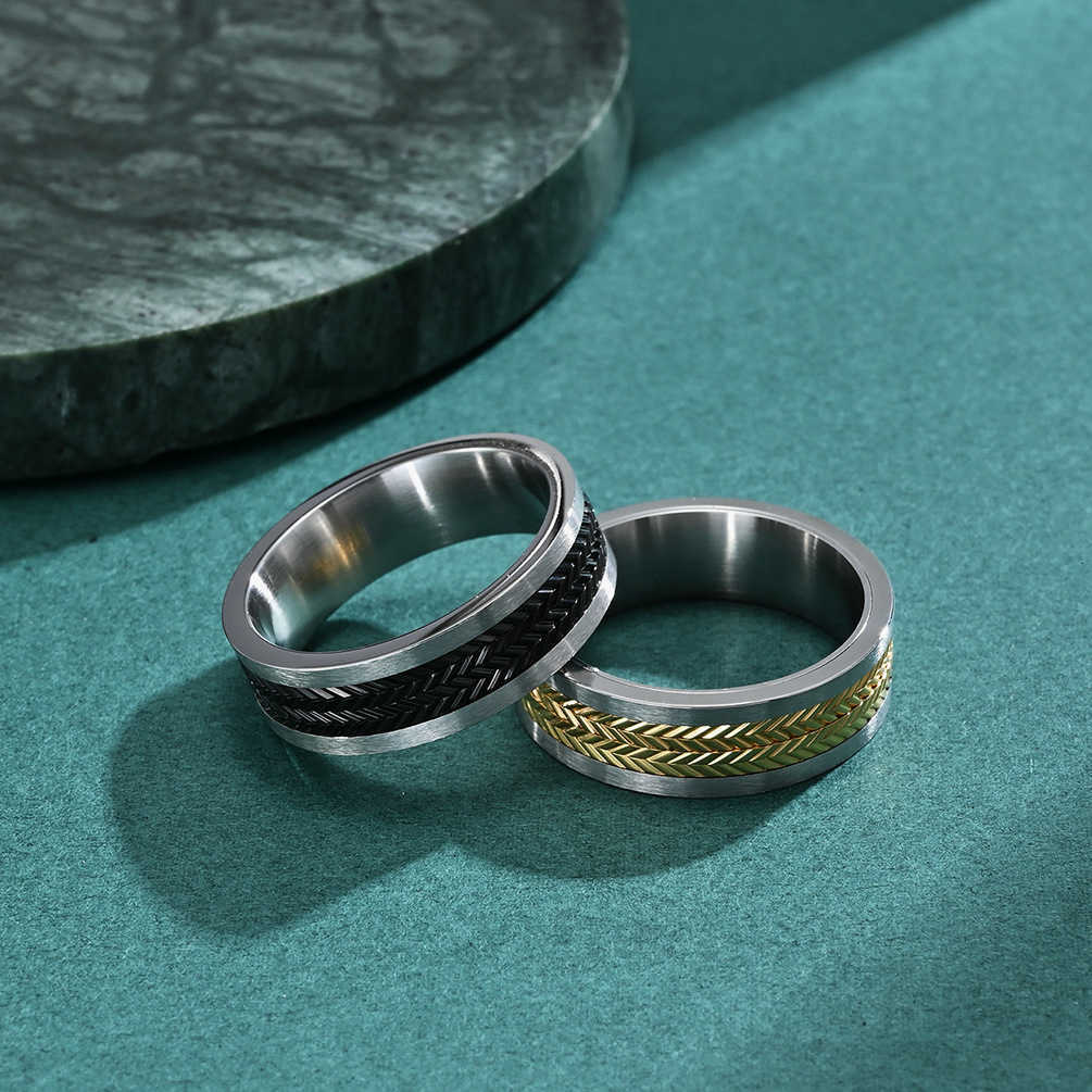 European 2026 And New Wheat Ear Print Combination Rotating Men's Ring Style Retro Titanium Steel Men's And Women's Rings S260916DQPQ