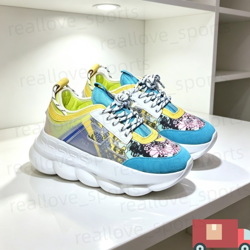 Designer Reaction men women platform shoes Dress sneakers Chain Rubber Suede Triple Black White Gold Red Brown Orange Blue fashion mens casual train