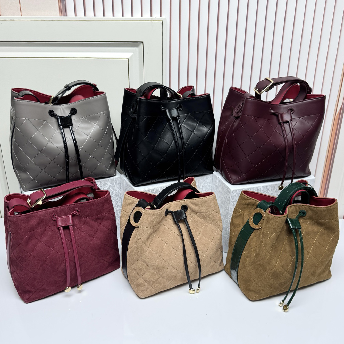 designer Bucket Bags true Leather bucket bag high quality Drawstring Suede tote shopping bags shoulder bag without box